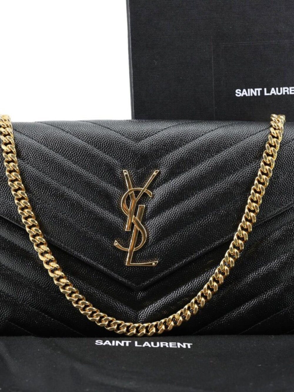 Yves Saint Laurent Cassandra Matelasse Grain De Poudre Chain Wallet Black - Picture 3 of 15